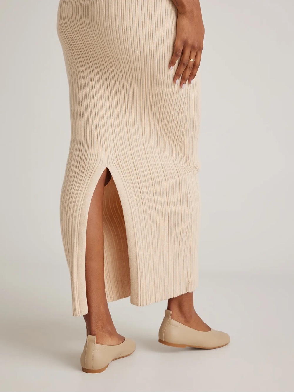 Quince Cotton Cashmere Ribbed Sleeveless Midi Dress - Heather Oatmeal - Size M - Picture 6 of 16